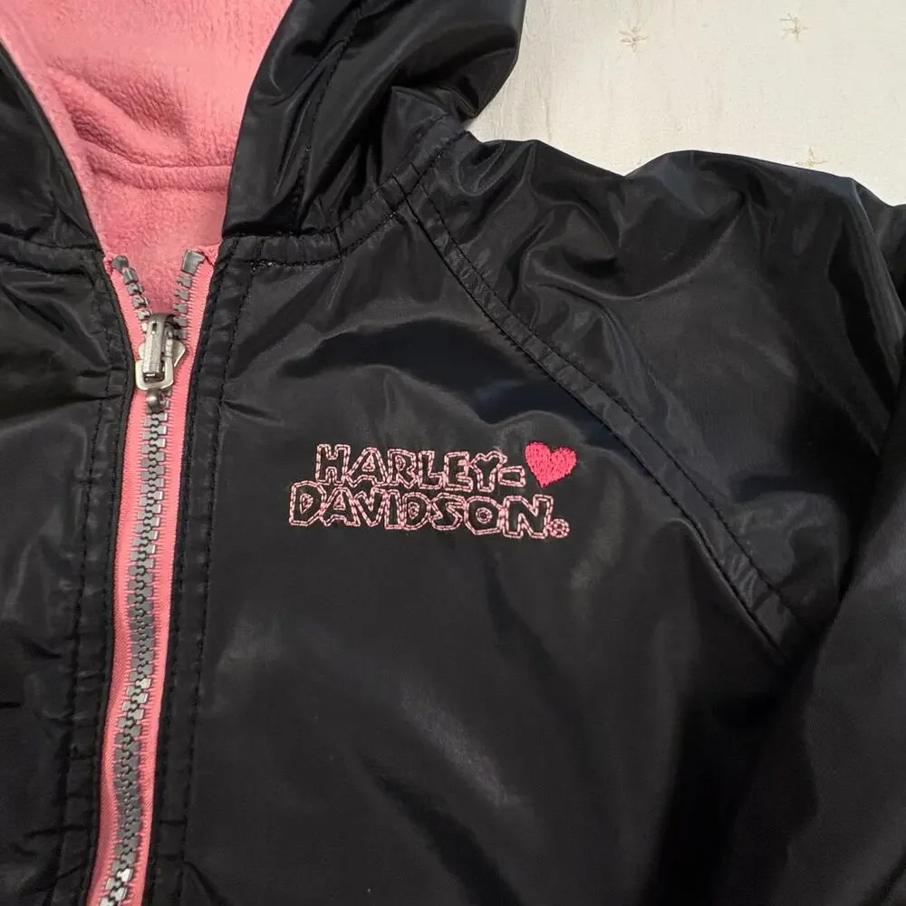 Harley-Davidson Reversible Hoodie Jacket Girls 4T Black Pink Biker Coat